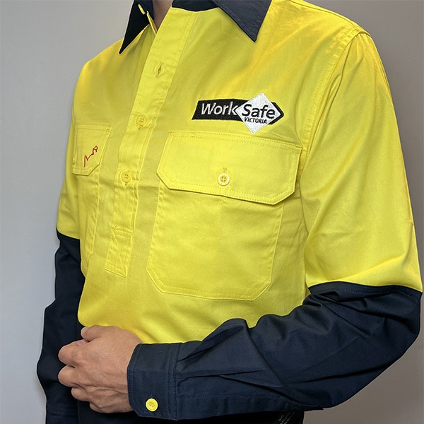 Worksafe logo embroidery on hi vis long-sleeved shirt